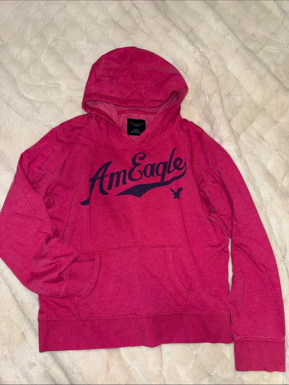 American Eagle Outfitters Scoop-Neck Hoodie — Fuchsia with Navy Logo